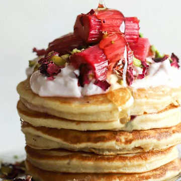 Rhubarb, Pistachio & Rose Pancakes