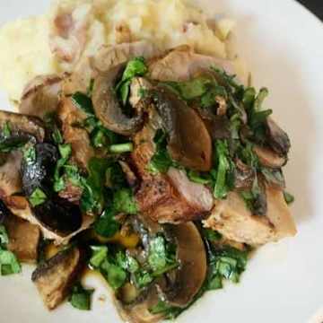 Pork Marsala with Mushroom Spinach Sauce and Mashed Red Potatoes