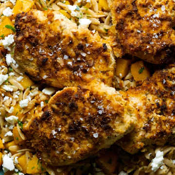 Crusted Pork Chops with Butternut Squash and Orzo