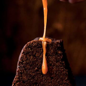 Chocolate Coffee Cake with Caramel Sauce