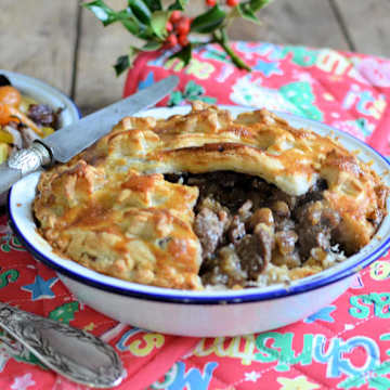 Christmas Beef & Chestnut Pie with Roast Festive Veggies