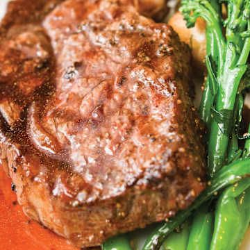 Mashed Sweet Potatoes with Steak & Broccolini