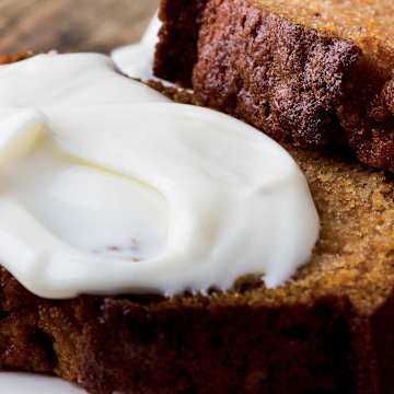 Pumpkin Bread with Chocolate Chips and Cream Cheese Frosting