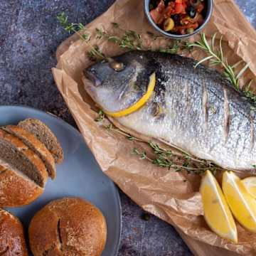Whole Seabream with Tomato, Olive and Caper Salsa
