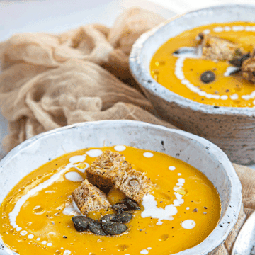 Spicy Pumpkin Soup with Roasted Vegetables