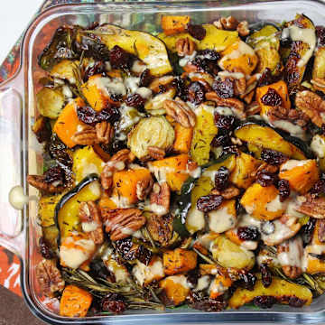 Roasted Fall Veggies with Maple Tahini Sauce