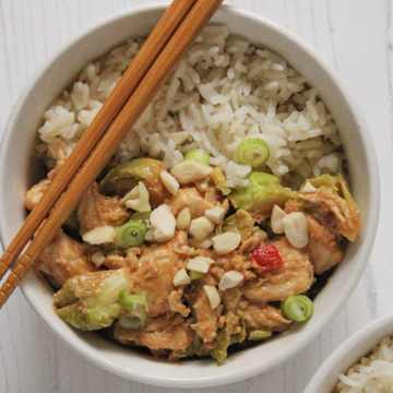 Wok-Fried Peanut Chicken & Brussel Sprouts