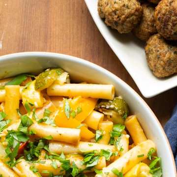 Plant-Based Meatballs with Rigatoni and Zucchini