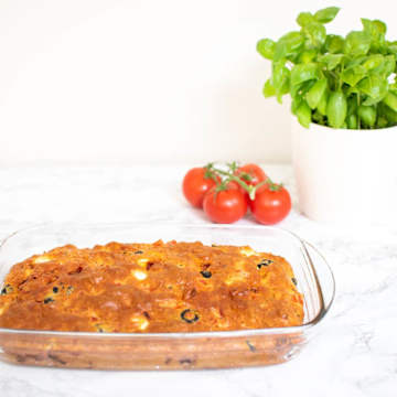 Chorizo, Feta, Olive and Red Pepper Bake