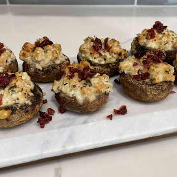Chicken Sausage, Goat Cheese, Basil, and Cranberry Stuffed Mushrooms
