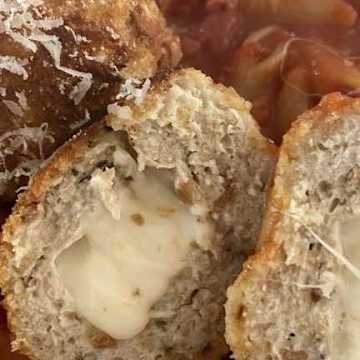 Cheesy Chicken Parmesan Meatballs with Penne Marinara