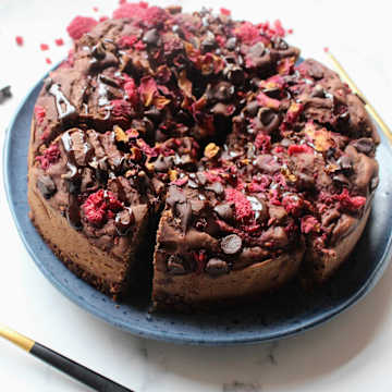 Double Chocolate Raspberry Brownie Cake