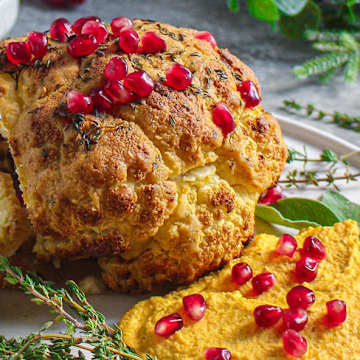 Whole Roasted Cauliflower with Carrot & Butterbean Dip