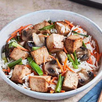 Teriyaki Tofu with Ginger White Rice and Mushrooms