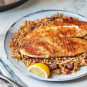 Cajun Fish and Andouille Sausage Dirty Rice