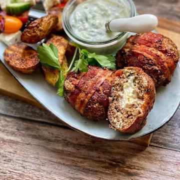 Bifteki mit Kartoffelecken & Tzatziki