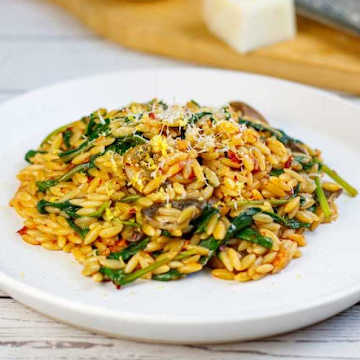Orzo with Nduja, Spinach & Mushrooms