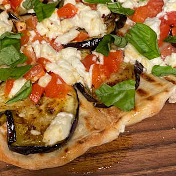 Grilled Eggplant, Tomato and Feta Flatbread