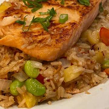 Miso Marinated Salmon with Pineapple Fried Rice