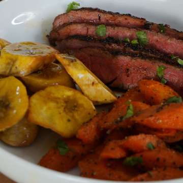 Skirt Steak with Sweet Plantains and Carrots