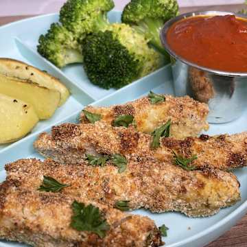 Chicken Parmesan Fries with Rosemary Roasted Potato Wedges and Cheesy Broccoli