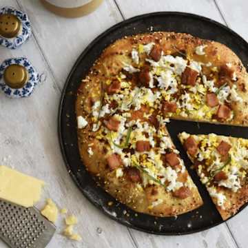 Carbonara Brunch Pizza with Parmesan Cream Sauce