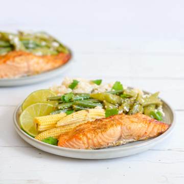 Thai-Style Salmon with mixed vegetables & Coconut Rice