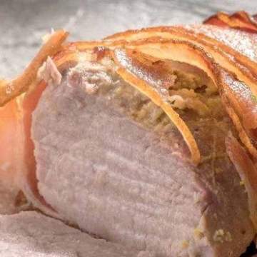 Bacon-Wrapped Pork Loin With Baby Potatoes