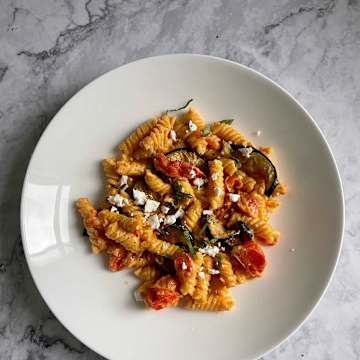 Creamy Tomato, Aubergine & Feta Pasta