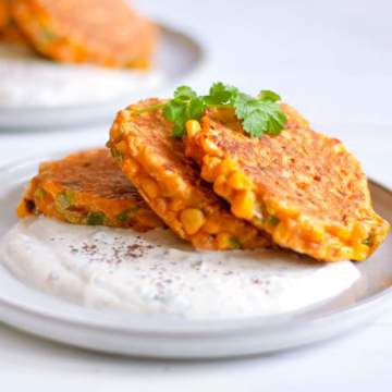Sweetcorn & Smoked Bacon Fritters with a Lime & Sumac Dip