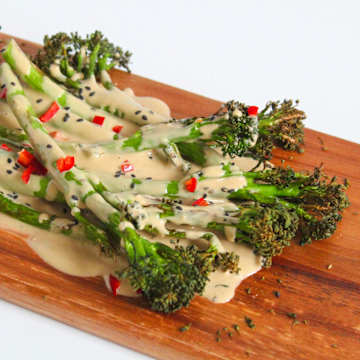 Airfryer Tenderstem Broccoli with a Sesame Tahini Dressing