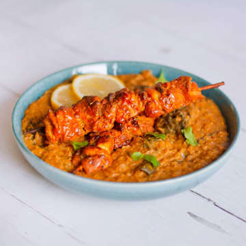 Chicken Tikka Masala Skewers & Coconut Spinach Dahl