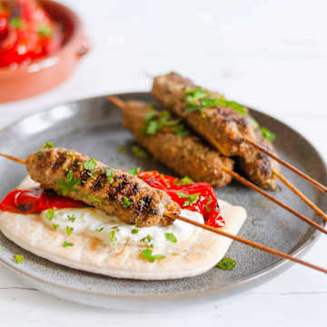 Lamb Kofta Pitta Wraps With Grilled Peppers & Tzatziki