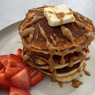 Peanut Butter Pancakes with Peanut Butter Syrup
