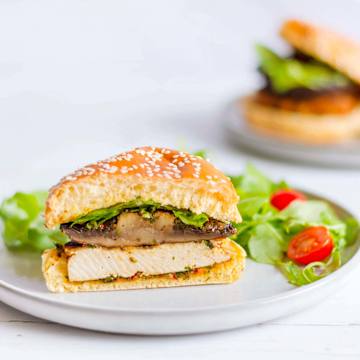 Mushroom & Tofu Burgers With Chimichurri Sauce