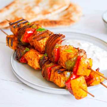Paneer Tikka & Pepper Kebabs With Minted Yogurt