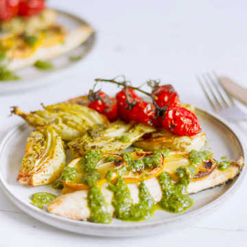 Sea Bass With Salsa Verde, Fennel & Tomatoes