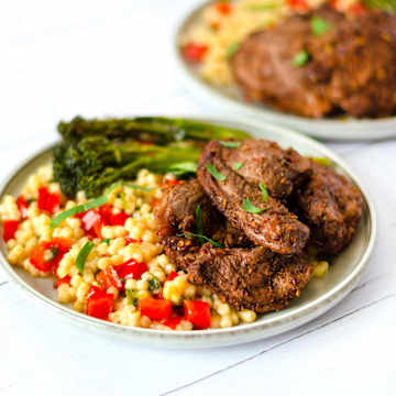 Moroccan Lamb Steaks with Bulgur Wheat and Vegetables