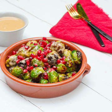Brussels Sprouts With Tahini & Pomegranates