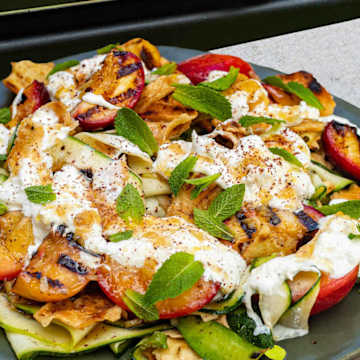 Nectarine & Burrata Salad with Charred Lemon Dressing