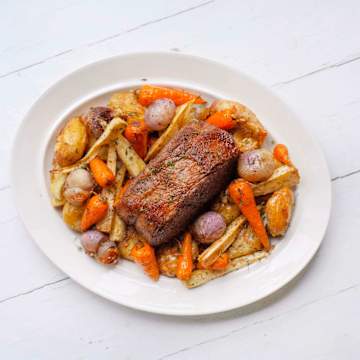 Roast Peppered and Thyme Beef With Crushed Jersey Royal Potatoes