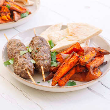 Lamb Kofta With Spiced Sweet Potato Wedges
