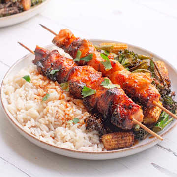 Chilli Salmon Skewers With Ginger Soy Vegetables