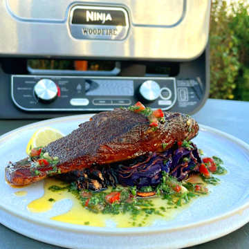 Hot Smoked Salmon, Red Cabbage Steaks & Sauce Vierge