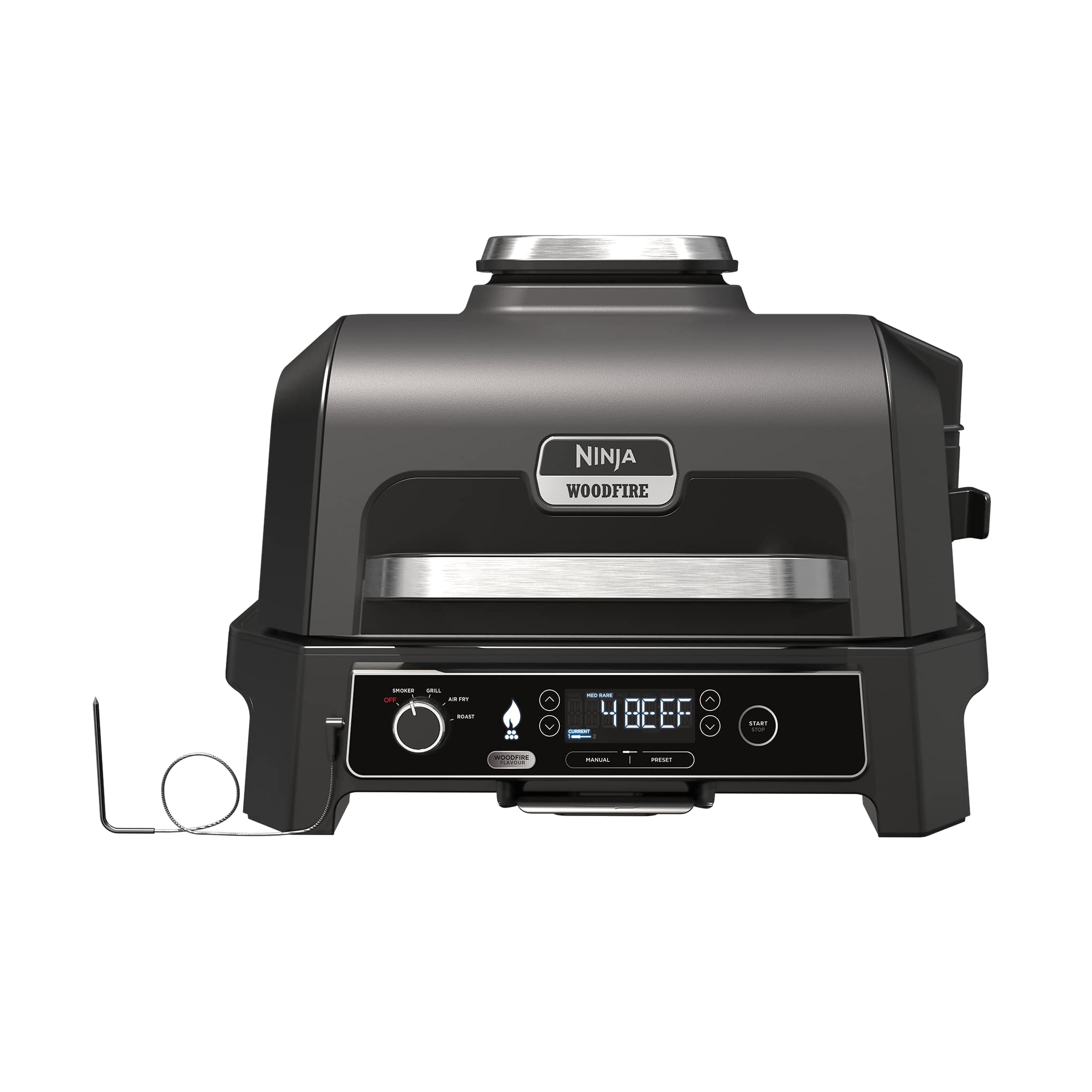 Ninja Woodfire Pro XL Electric BBQ Grill & Smoker in Grey Lid/Black Body