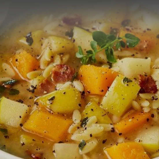 Butternut Squash, Apple, Bacon & Orzo Soup