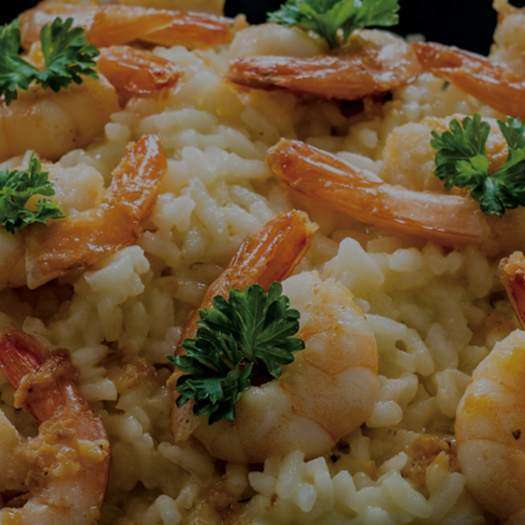 Garlic Shrimp with Risotto Primavera