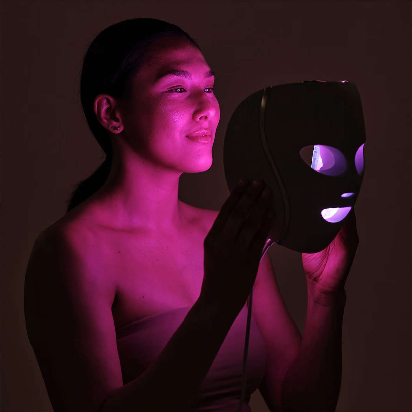 Getting ready to put on led face mask