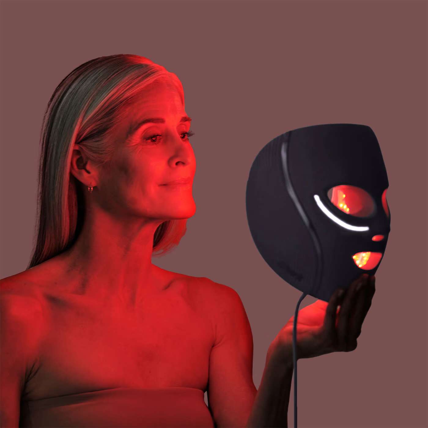 Woman wearing technically advanced face mask