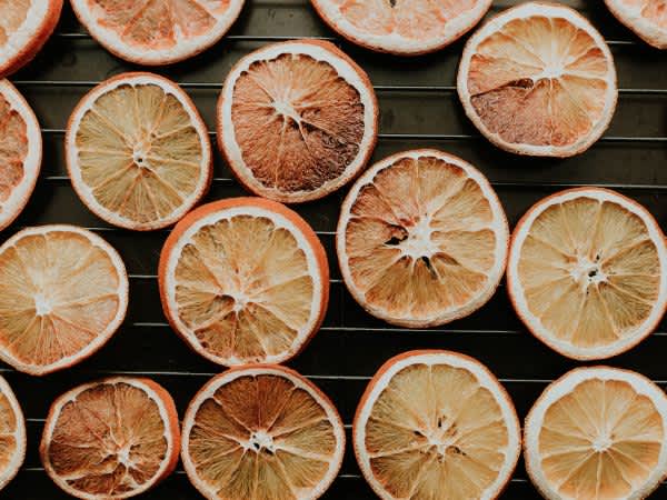 Orange slices on tray